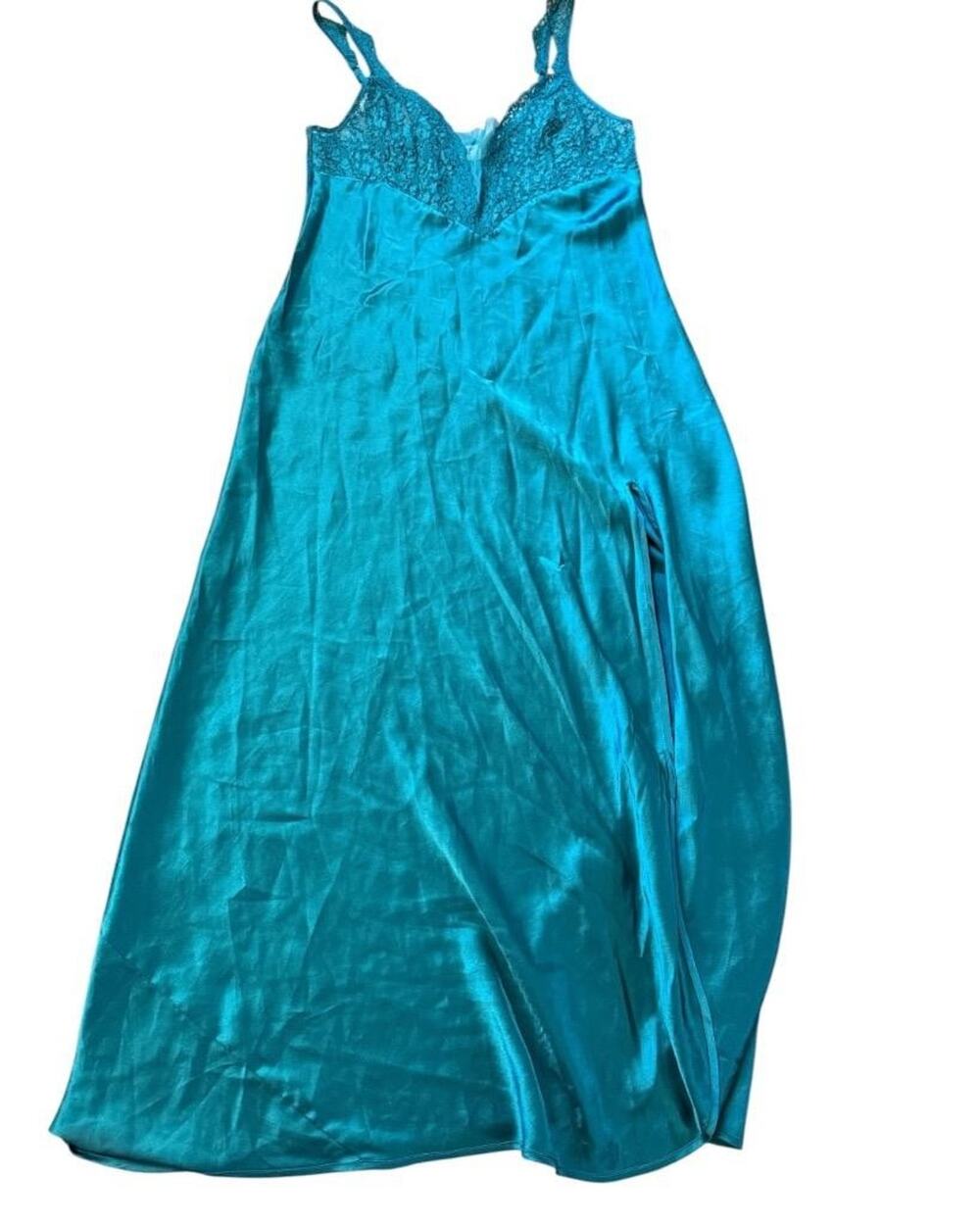 VTG Victoria’s Secret Gold Label Emerald Satin Lace Nightgown Slip Dress Sz M